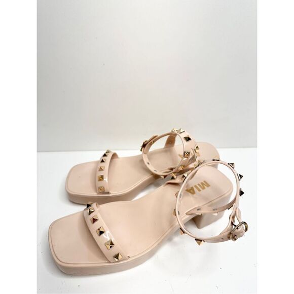 MIA Sandals‎ Womens Size 7 Pink Studded Chunky Heel Y2K - Picture 2 of 8